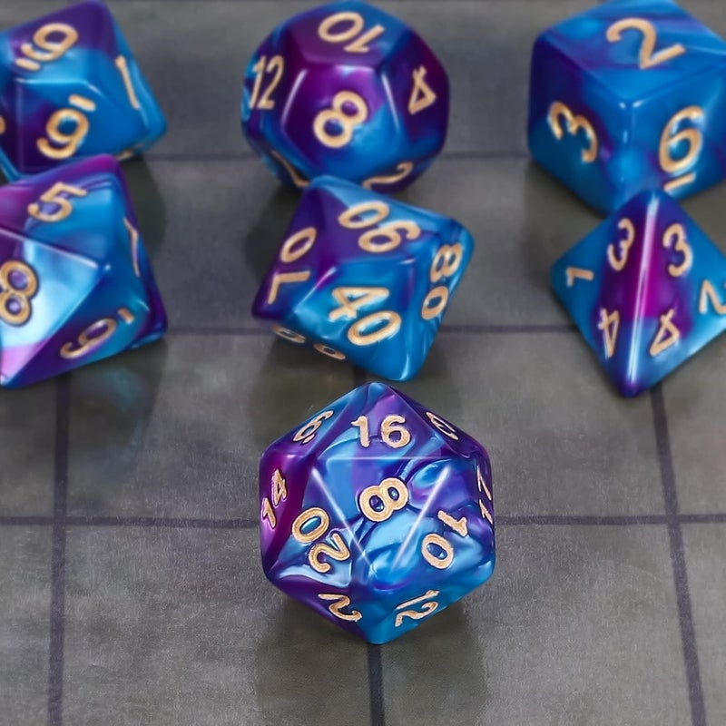 CiaraQ مجموعة نرد متعددة الأوجه لـ DND لألعاب الطاولة Dungeons and Dragons RPG MTG - مع 1 حقيبة نرد (أزرق وبنفسجي) - Image 4